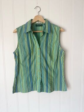 Lemon Grass Studio Striped Sleeveless Button Down Top Size L